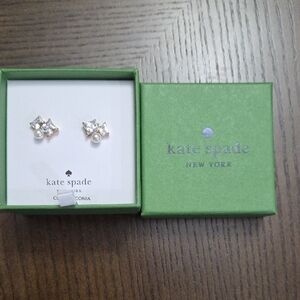 kate spade Gold-Tone Crystal Stud Earrings with White Pearls New In Box
